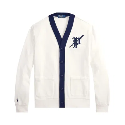 Pre-owned Polo Ralph Lauren Lightweight Graphic Athletic Fleece Bayport Cardigan 'nevis' | Cream | Men's Size  In White