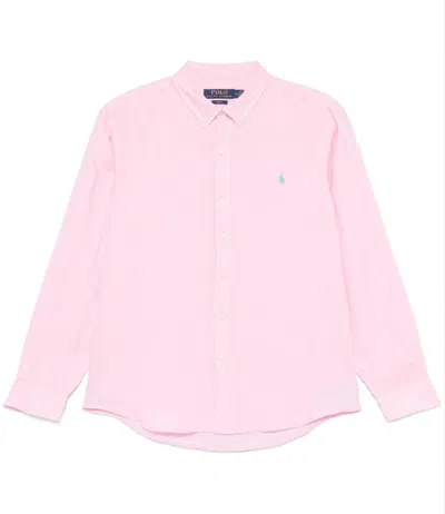 Polo Ralph Lauren Lightweight Linen Long Sleeve Shirt In Pink