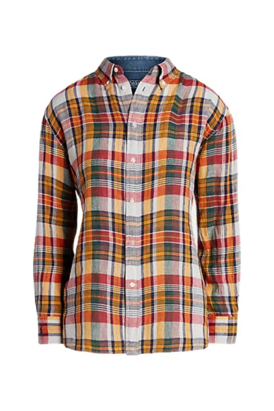 Polo Ralph Lauren Lightweight Linen Shirt With Classic Plaid Pattern In Brown