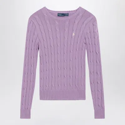 Polo Ralph Lauren Lilac Cotton Cableknit Sweater In Neutral