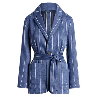 Pre-owned Polo Ralph Lauren Linen & Cotton Blend Striped Jacket In Purple