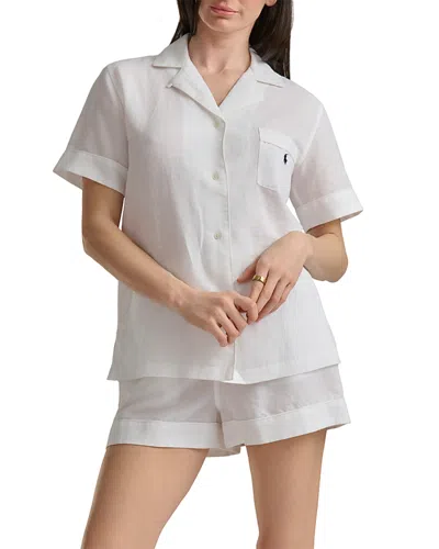 Polo Ralph Lauren Linen & Cotton Short Sleeve Pajama Set In White