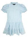 Polo Ralph Lauren Linen And Cotton Striped Dress With Flounces In Blue