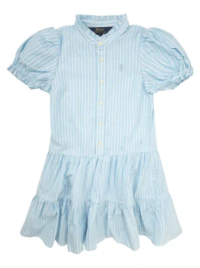 POLO RALPH LAUREN LINEN AND COTTON STRIPED DRESS WITH FLOUNCES