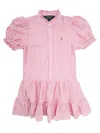 Polo Ralph Lauren Linen And Cotton Striped Dress With Flounces In Pink