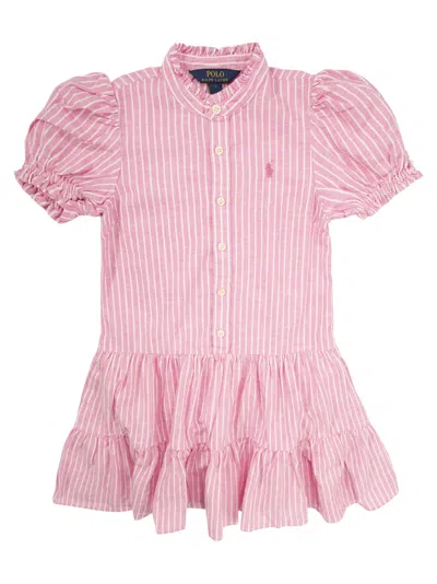 POLO RALPH LAUREN LINEN AND COTTON STRIPED DRESS WITH FLOUNCES
