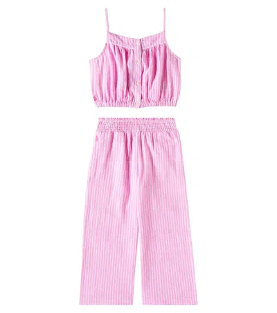 Polo Ralph Lauren Kids' Linen And Cotton Top And Pants Set In Pink