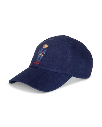 Polo Ralph Lauren Linen Bear Baseball Cap In Blue