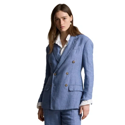 Polo Ralph Lauren Double-breasted Linen Blazer In Capri Blue