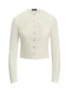 Polo Ralph Lauren Cropped Linen Blazer With Floral Embroidery In White