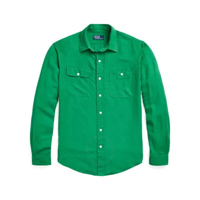 Polo Ralph Lauren Linen-blend Button-up Shirt In Green