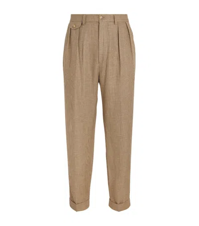Polo Ralph Lauren Linen-blend Glen Plaid Whitman Trousers In Brown