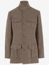 Polo Ralph Lauren Linen-blend Jacket With Stand-up Collar In Gray