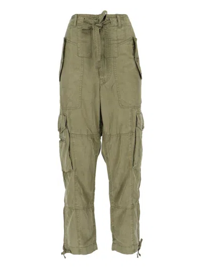 Polo Ralph Lauren Linen Blend Twill Cargo Trousers In Olive Green