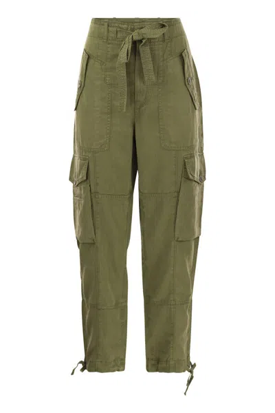 Polo Ralph Lauren Linen Blend Twill Cargo Trousers In Olive Green