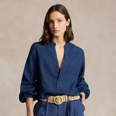 Polo Ralph Lauren Linen Blouse In Blue