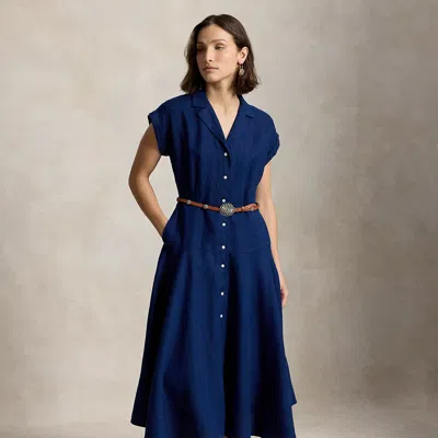 Polo Ralph Lauren Linen Cap-sleeve Shirtdress In East Side Royal In Blue