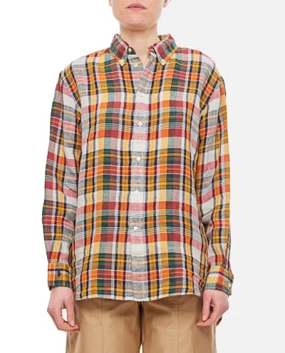 Polo Ralph Lauren Plaid Long-sleeve Linen Shirt In Brown