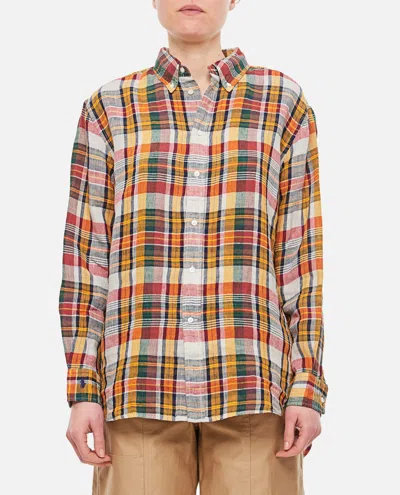 Polo Ralph Lauren Linen Checkered Shirt In Brown
