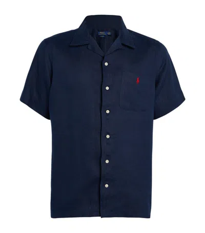 Polo Ralph Lauren Clady Convertible-collar Logo-embroidered Linen Shirt In Blue
