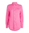 Polo Ralph Lauren Linen Collared Shirt Curved Hem Long Sleeves In Pink