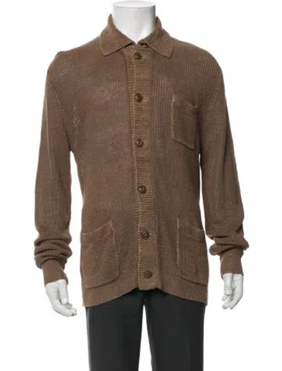 Pre-owned Polo Ralph Lauren Linen Collar Cardigan In Brown