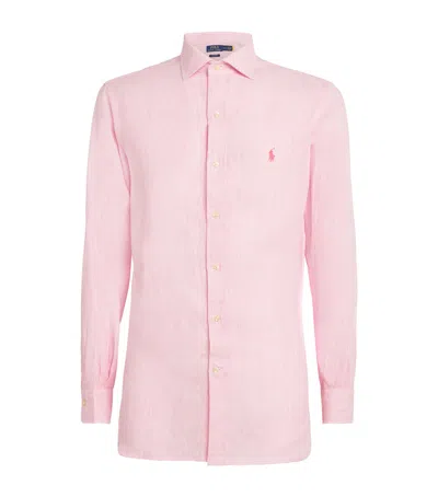 Polo Ralph Lauren Pink Shirt In Linen Custom-fit