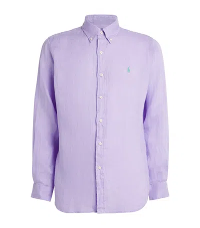 Polo Ralph Lauren Linen Custom Fit Shirt In Violett