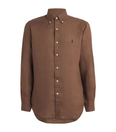 Polo Ralph Lauren Linen Custom Fit Shirt In Brown