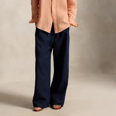Polo Ralph Lauren Linen Drawstring Pant In Shadow Navy In Blue