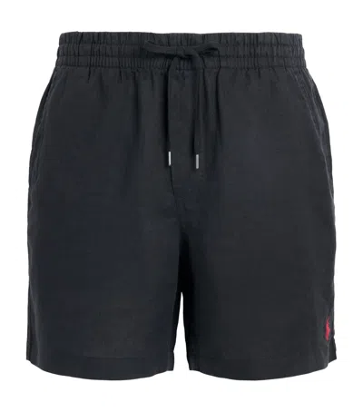 Polo Ralph Lauren Linen Drawstring Polo Pony Shorts In Black