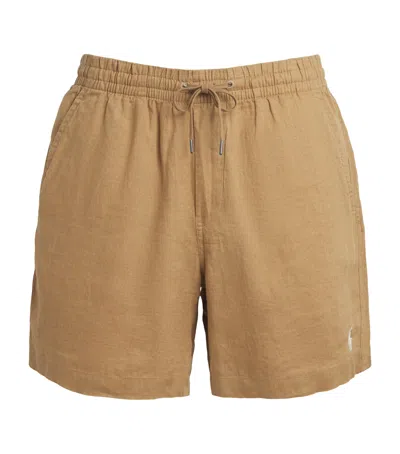 Polo Ralph Lauren Linen Drawstring Polo Pony Shorts In Brown