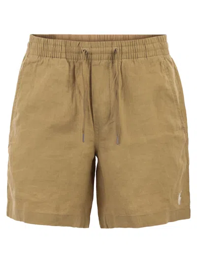 Polo Ralph Lauren Linen Drawstring Shorts In Brown