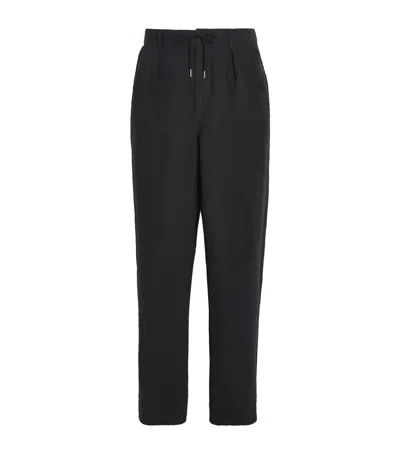 Polo Ralph Lauren Straight-leg Pleated Linen Drawstring Trousers In Black