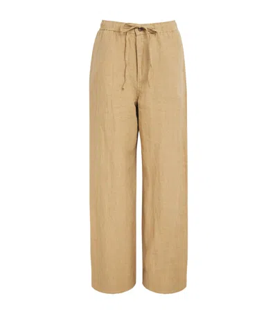 Polo Ralph Lauren Linen Drawstring Wide-leg Trousers In Brown