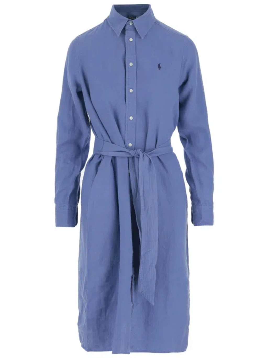 Polo Ralph Lauren Linen Dress With Classic Collar And Adjustable Waist In  Blue | ModeSens