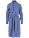 Polo Ralph Lauren Linen Dress With Classic Collar And Adjustable Waist In Blue
