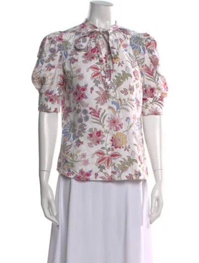 Pre-owned Polo Ralph Lauren Linen Floral Print Blouse In Multi