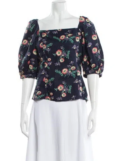 Pre-owned Polo Ralph Lauren Linen Floral Print Top In Blue
