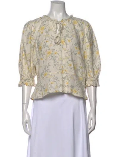 Pre-owned Polo Ralph Lauren Linen Floral Print Top In Neutral