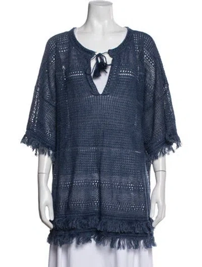 Pre-owned Polo Ralph Lauren Linen Fringe Trim Accent Lounge Set In Blue