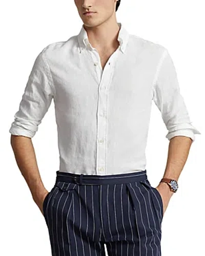 Polo Ralph Lauren Linen Garment Dyed Custom Fit Button Down Shirt In White