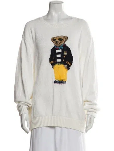 Pre-owned Polo Ralph Lauren Linen Graphic Print Sweater In White