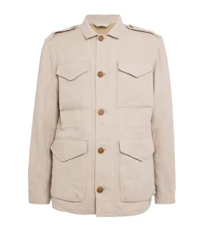 Polo Ralph Lauren Linen Herringbone Field Jacket In Beige