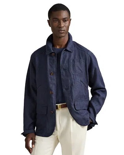 Polo Ralph Lauren Linen Herringbone Utility Jacket In Blue