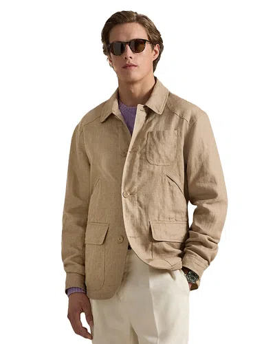 Polo Ralph Lauren Linen Herringbone Utility Jacket In Brown