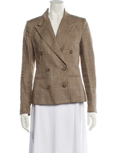 Pre-owned Polo Ralph Lauren Linen Houndstooth Print Blazer In Neutral