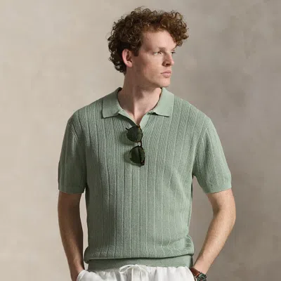 Polo Ralph Lauren Linen Johnny Collar Sweater Polo Shirt In Green