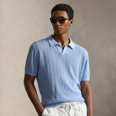 Polo Ralph Lauren Linen Johnny Collar Sweater Polo Shirt In Blue