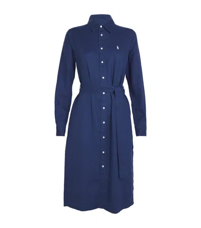 Polo Ralph Lauren Logo-embroidered Linen Shirtdress In Blue
